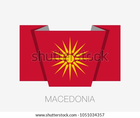 Historical Flag of Republic of Macedonia. Flat Icon Waving Flag with Country Name on a White Background