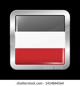 Historical Flag of Upper Volta. Glossy and Metal Icon Square Shape. Vector Button