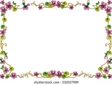 historical frame in color with floral ornaments in DIN format, scalable vector image ai-eps format