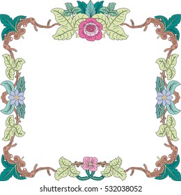 historical frame in pastel color with floral ornaments in square format, scalable vector image ai / eps format