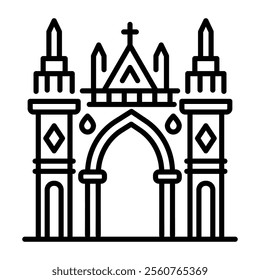 Historical gothic building icon in linear style 