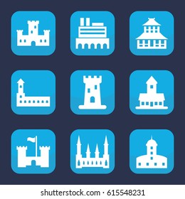 Historical icon. set of 9 filled historical icons such as castle