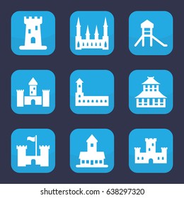 Historical icon. set of 9 filled historical icons such as castle