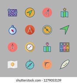 historical icon set. vector set about map, archive id, quill and compass icons set.