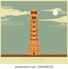 Historical Icon -  Vijay Stambh - Chittorgarh, Rajasthan - Icon Illustration as EPS 10 File  