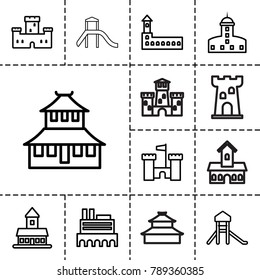 Historical icons. set of 13 editable outline historical icons such as castle