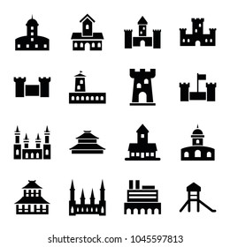 Historical icons. set of 16 editable filled historical icons such as castle