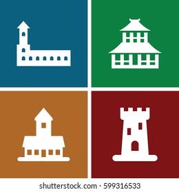 historical icons set. Set of 4 historical filled icons such as castle