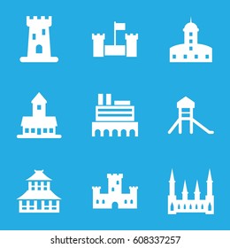 Historical icons set. set of 9 historical filled icons such as castle