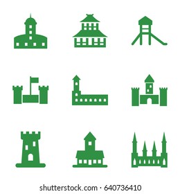 Historical icons set. set of 9 historical filled icons such as castle