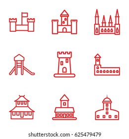 Historical icons set. set of 9 historical outline icons such as castle