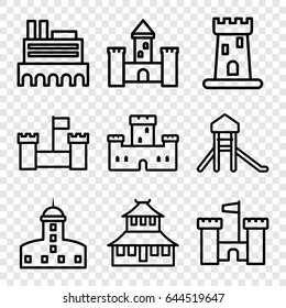 Historical icons set. set of 9 historical outline icons such as castle