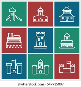Historical icons set. set of 9 historical outline icons such as castle