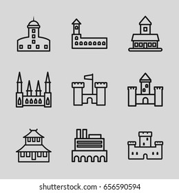 Historical icons set. set of 9 historical outline icons such as castle