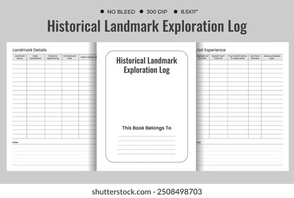 
Historical Lugar famoso Exploration Log Tracker Plantilla, Diario 
O Ilustración vectorial Planificadora Imprimible.