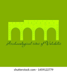 Historical landmark of Volubilis City in Morocco. Hand drawn sketch illustration in vector.