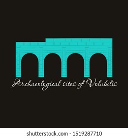 Historical landmark of Volubilis City in Morocco. Hand drawn sketch illustration in vector.