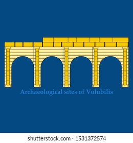 Historical landmark of Volubilis City in Morocco. Hand drawn sketch illustration in vector.