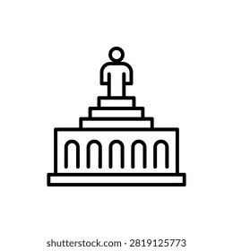 Historical memorial statue on stone base architecture icon.