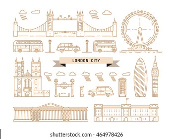 Historical and modern symbols of London and British Historical and modern symbols of London and the UK. Public transport London buses, cabs, subway. Tourist places of London as the capital of the UK