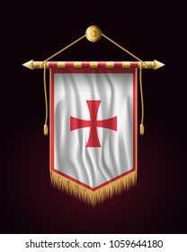 Historical Montenegrin Flag. Festive Vertical Banner. Wall Hangings with Gold Tassel Fringing