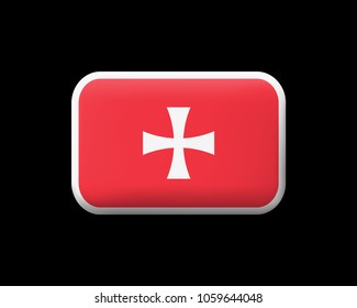 Historical Montenegrin Flag. Matted Vector Icon and Button. Rectangular Shape with Rounded Corners