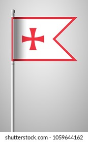 Historical Montenegrin Flag. National Flag on Flagpole. Isolated Illustration on Gray Background