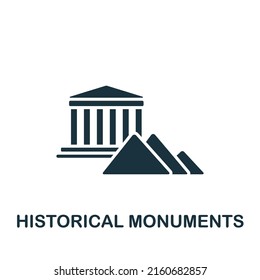 Icono de monumentos históricos. Icono de viaje simple monocromo para plantillas, diseño web e infografías