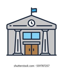 Historical Museum Building with Flag and Clocks Front View Minimal Colorful Flat Line Stroke Icon Pictogram Symbol Illustration