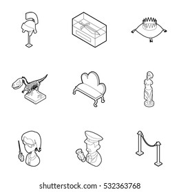 Historical museum icons set. Outline illustration of 9 historical museum vector icons for web