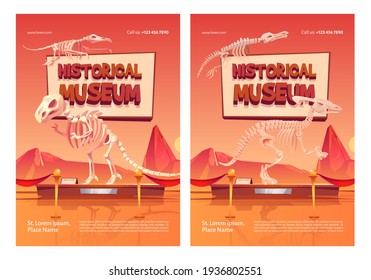 Historical museum posters with dinosaur skeletons