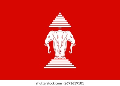 Bandeira nacional histórica do Laos (1952-1975) com listras vermelhas, azuis e brancas. Representa a cultura, o orgulho nacional e a identidade do Laos.