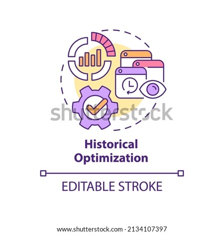 Historical optimization concept icon. Advertising campaign. SEO marketing trend abstract idea thin line illustration. Isolated outline drawing. Editable stroke. Arial, Myriad Pro-Bold fonts used