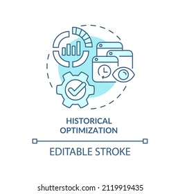 Historical optimization turquoise concept icon. Content update. SEO marketing trend abstract idea thin line illustration. Isolated outline drawing. Editable stroke. Arial, Myriad Pro-Bold fonts used