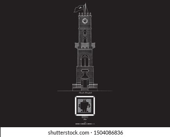 Historical Ottoman Clock Tower Drawing