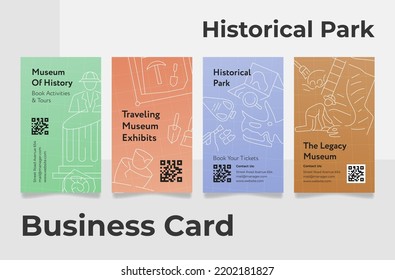 Historical park museum of history business card set vector illustration. Cultural legacy exhibition antique archeology place branding identification design. Tourist learning pottery excursion