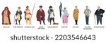 Historical people set with famous generals flat isolated vector ilustration
