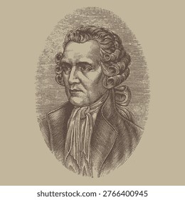 Historical Portrait of an Enlightenment Era Philosopher in Detailed Sketch Style