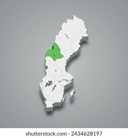 Jämtland historical province highlighted in red on a grey Sweden 3d map