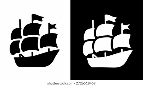 Historical sailing ship icon vector graphic black and white silhouette design