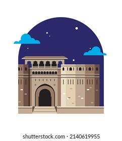 histórico Shanivar wada, Pune India. Ilustración gráfica plana del vector