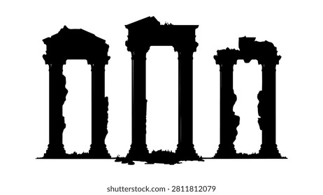Historical stone ruins featuring tall, weathered columns and textured surfaces, evoking a sense of ancient architecture and archaeological significance.