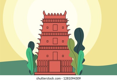 Historical temple vector illustration with  outline