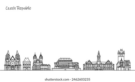 Historical and tourist buildings of the Czech Republic. The architecture of a European country that attracts tourists. Simple hand drawn vector illustration.