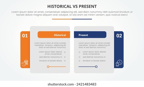 concepto de infografía histórico vs presente versus comparación opuesta para presentación de diapositivas con lado de mesa grande creativo con estilo plano