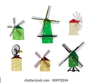 historical windmills in netherlands, greece, bohemia and germany svg