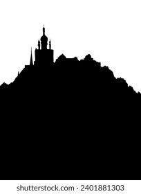 History age autumn fall st square place chapel belfry dome s roof scenic view white sky text space. Outline black ink pen hand drawn spring hill saint center road way scene doodl line art style symbol