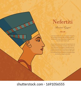 The history of ancient Egypt. A template with the queen of Egypt Nefertiti in profile with a place for text.