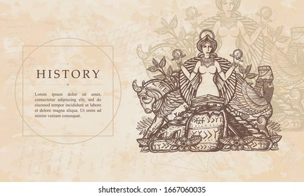 History. Ancient Sumerian Civilization. Mesopotamian Goddess. Ishtar And Ziggurat. Assyrian Culture. Gilgamesh Legends. Renaissance Background. Medieval Manuscript, Engraving Art 