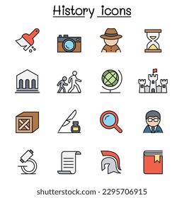 History and archeology color line icon set